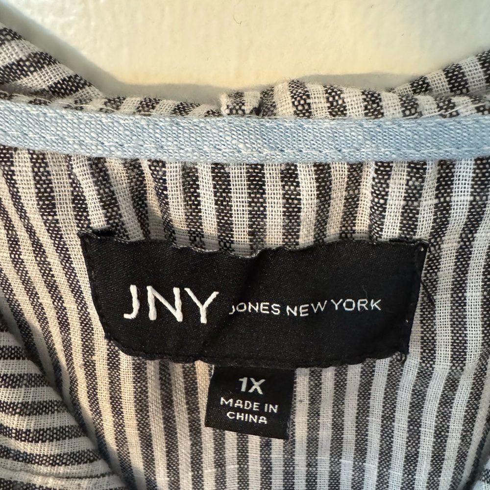 Jones New York Black and White Linen/Cotton Hoodie Size 1X - Picture 2 of 4